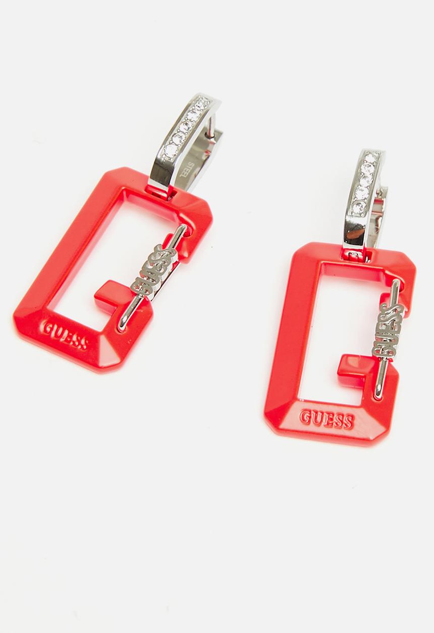 GUESS - G snap coral painted huggies silver - pink/silver
