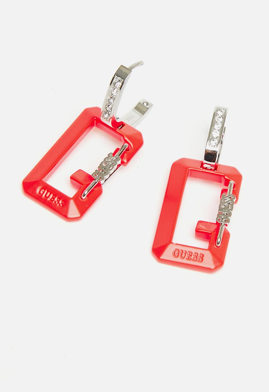GUESS - G snap coral painted huggies silver - pink/silver