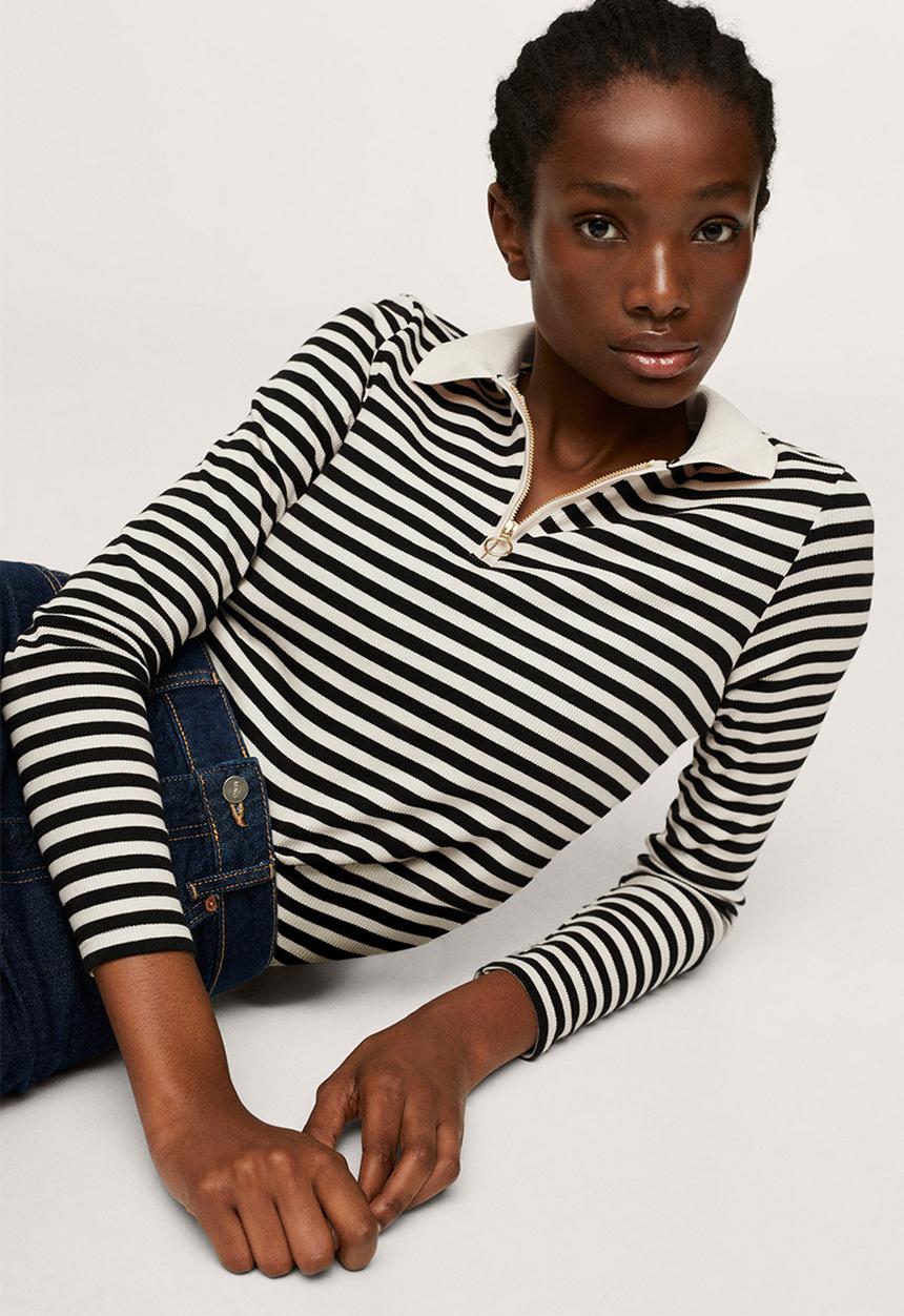 MANGO - Polo shirt naval - beige & black