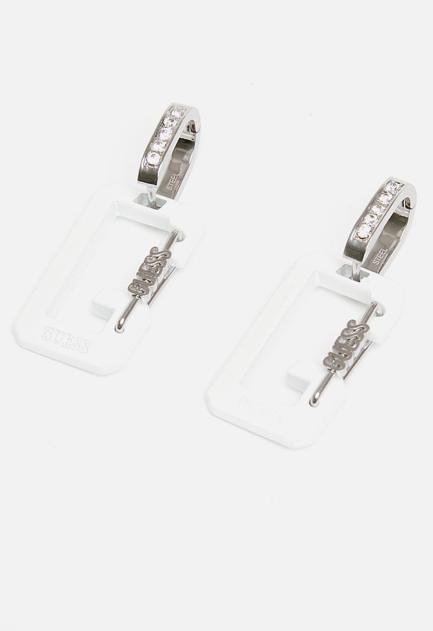 GUESS - G snap white painted huggies silver - silver/white