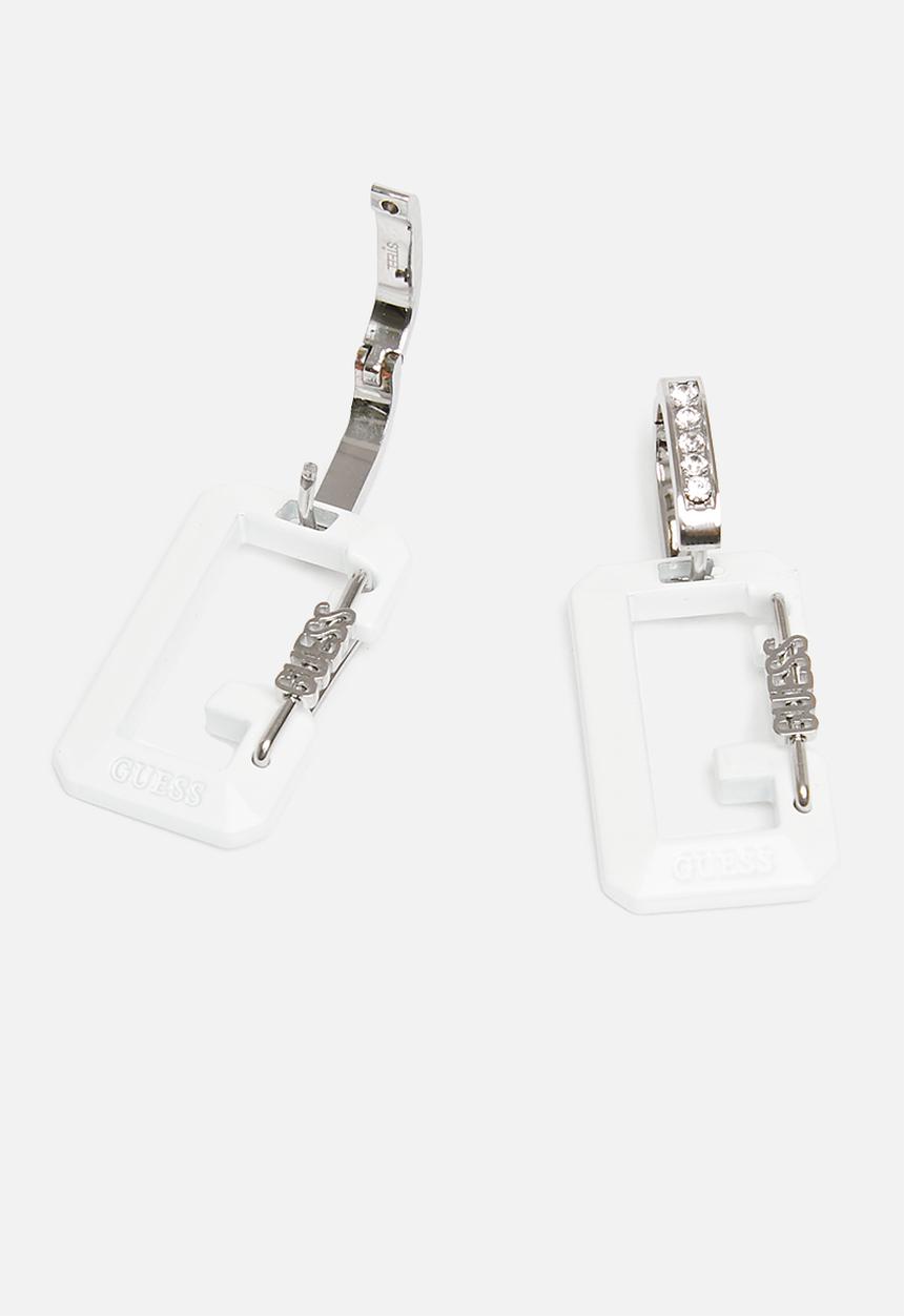 GUESS - G snap white painted huggies silver - silver/white