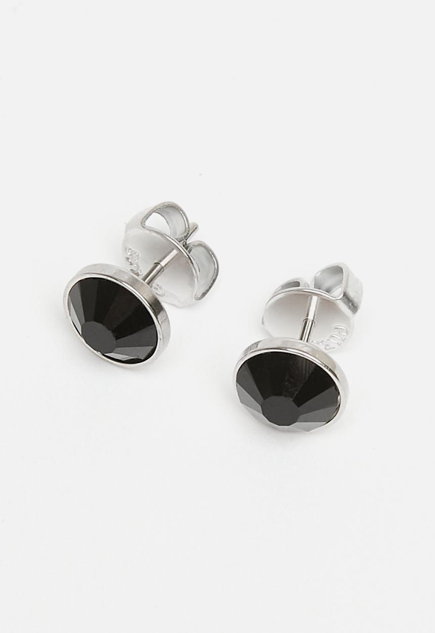 GUESS - Knight flower crystal black stud as - silver/black