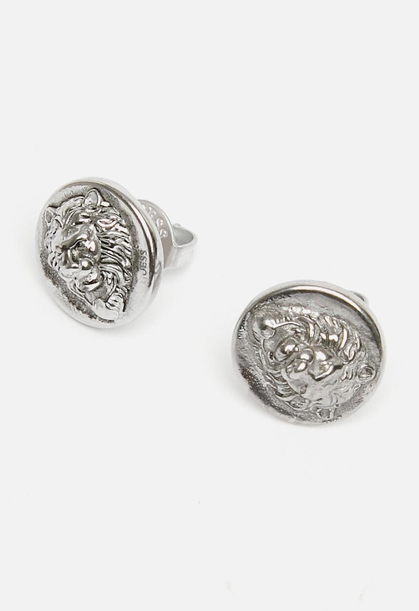 GUESS - Knight flower lion head stud as - silver