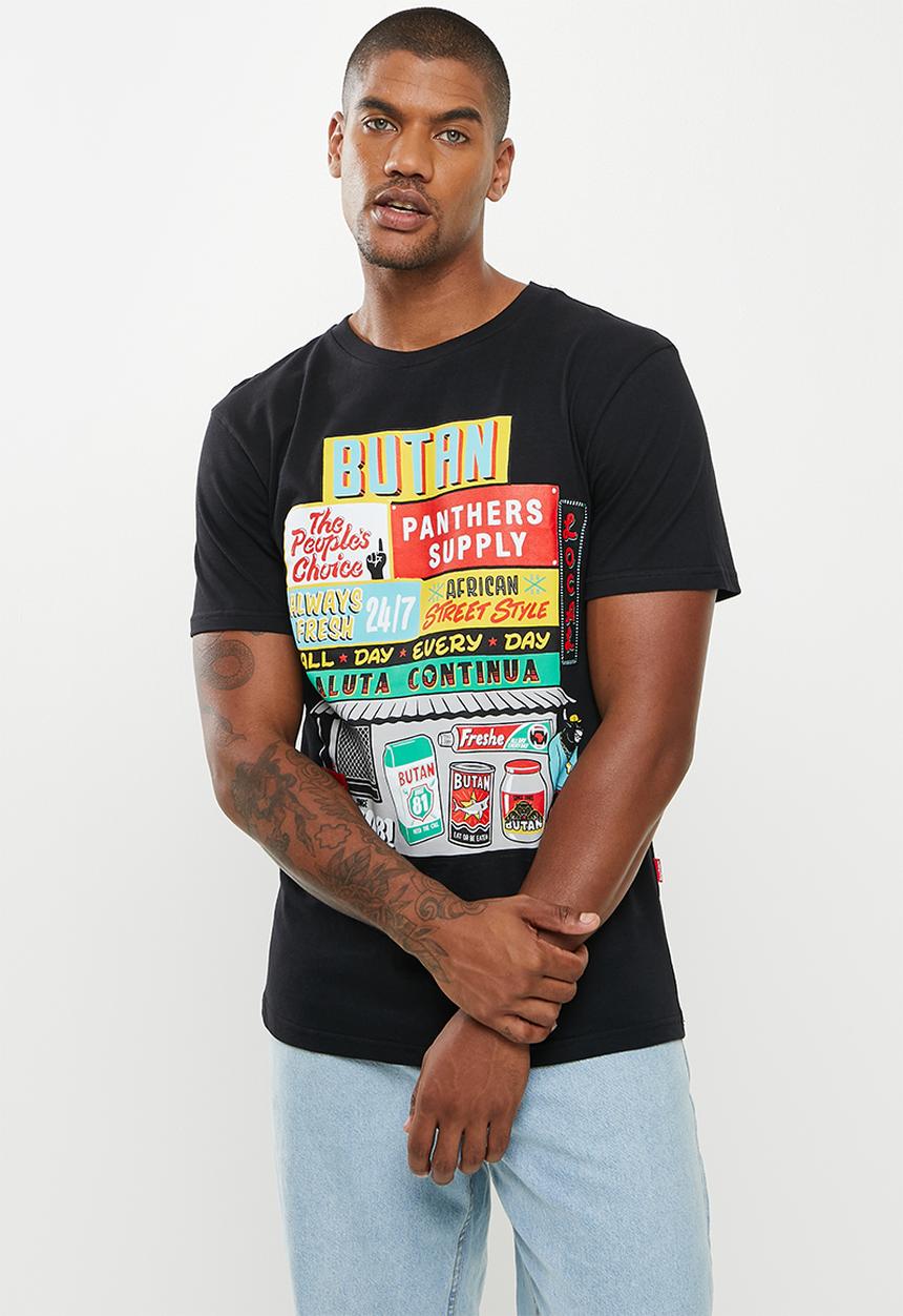 Butan - Panthers mascot spaza shop T-shirt - black