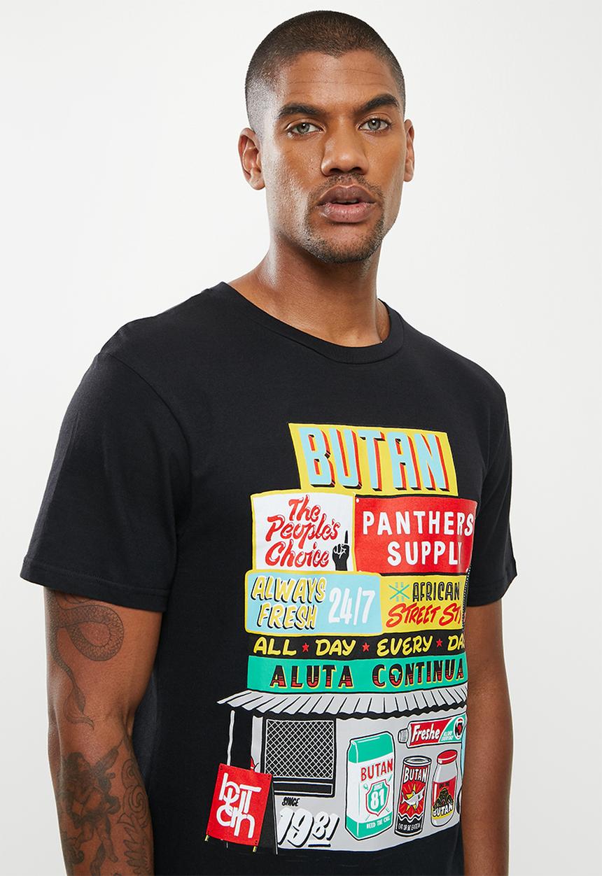 Butan - Panthers mascot spaza shop T-shirt - black