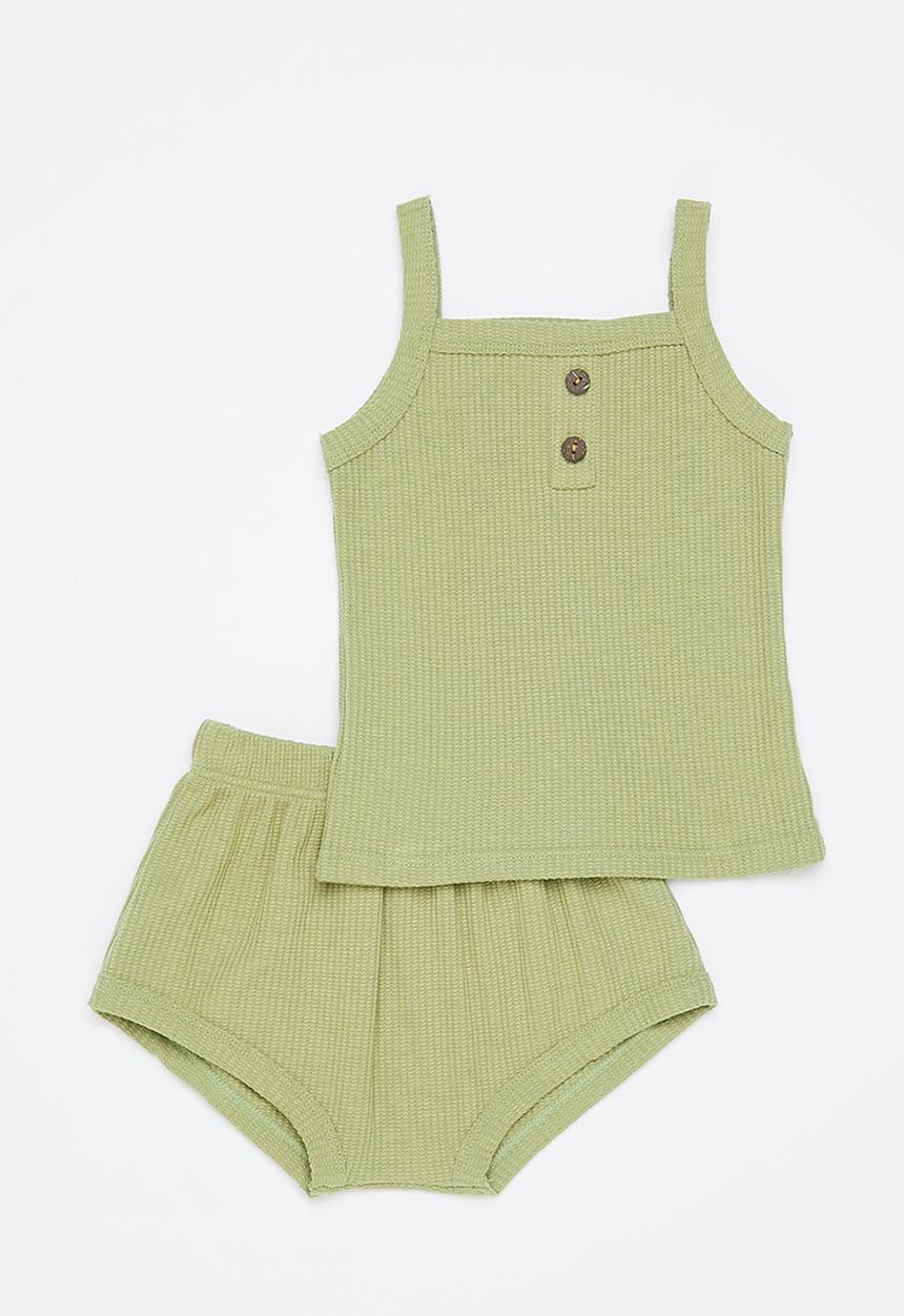 Pop Candy - Baby girls rib cami & shorts set - sage