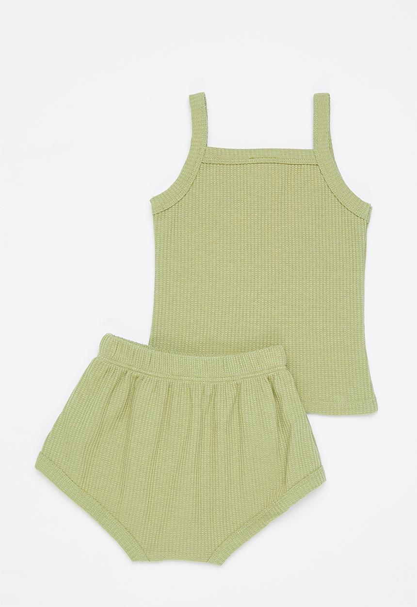 Pop Candy - Baby girls rib cami & shorts set - sage
