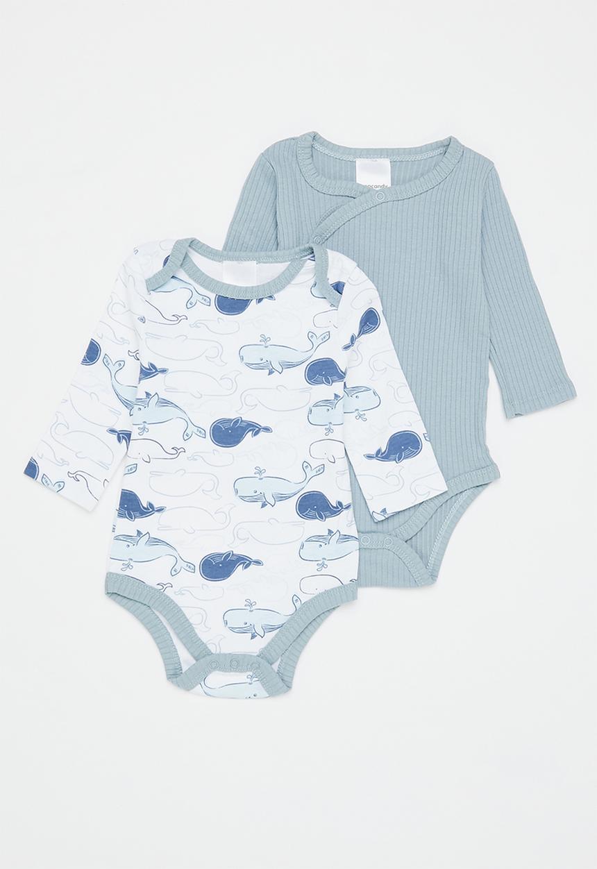 Pop Candy - Baby boys 2 pack ls bodyvest - blue