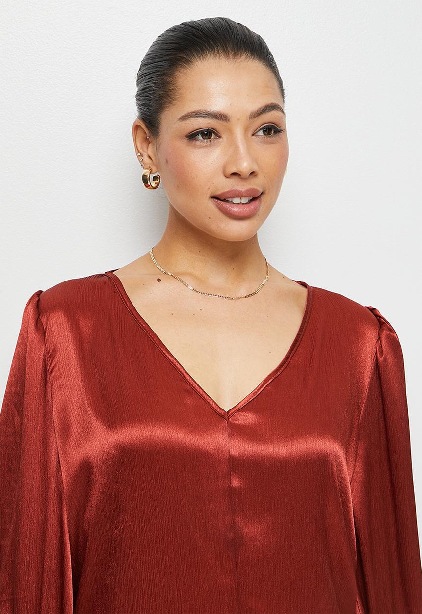 MILLA - Printed v neck blouse - red ochre
