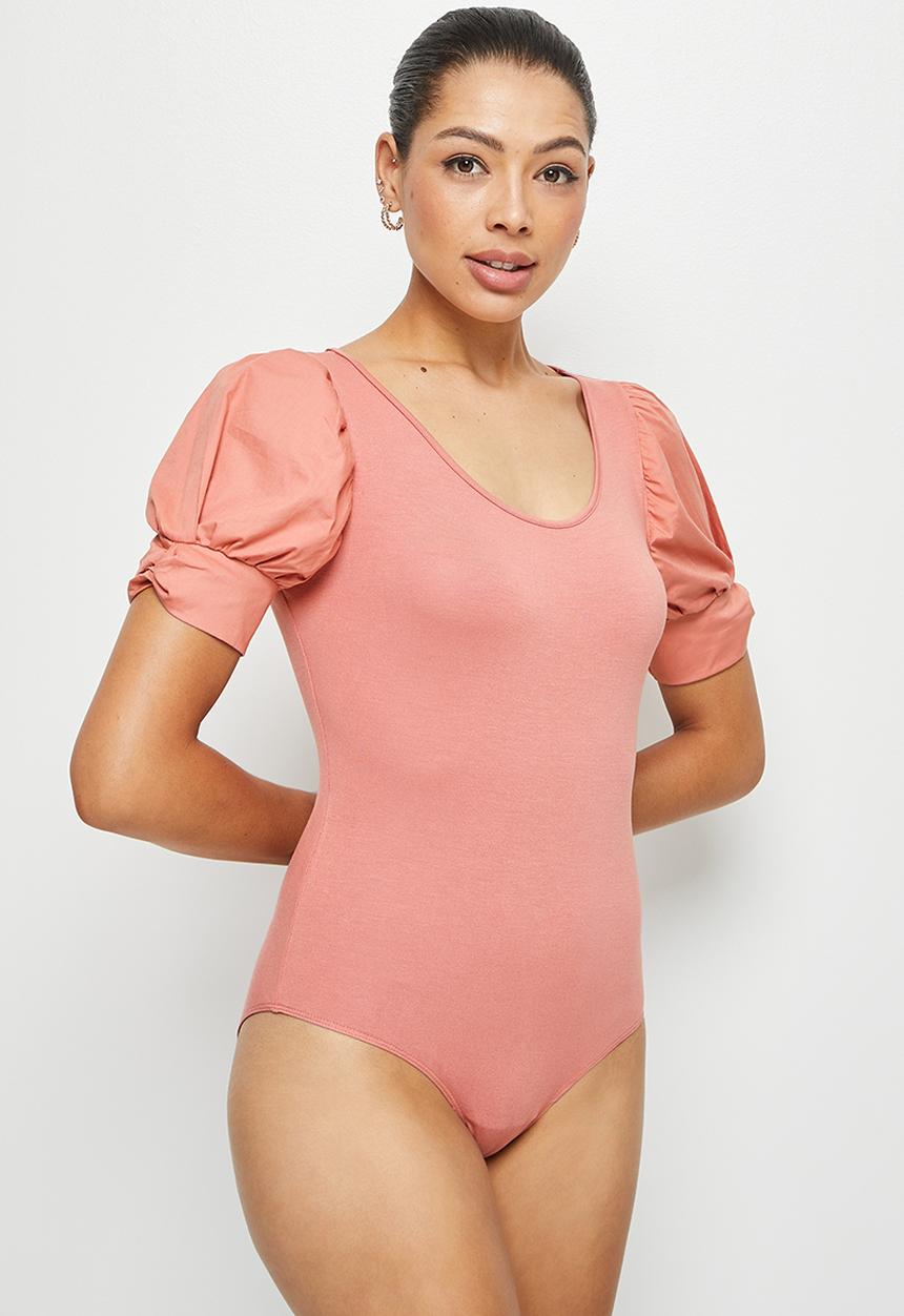 MILLA - Scoop neck combo bodysuit - burnt coral 
