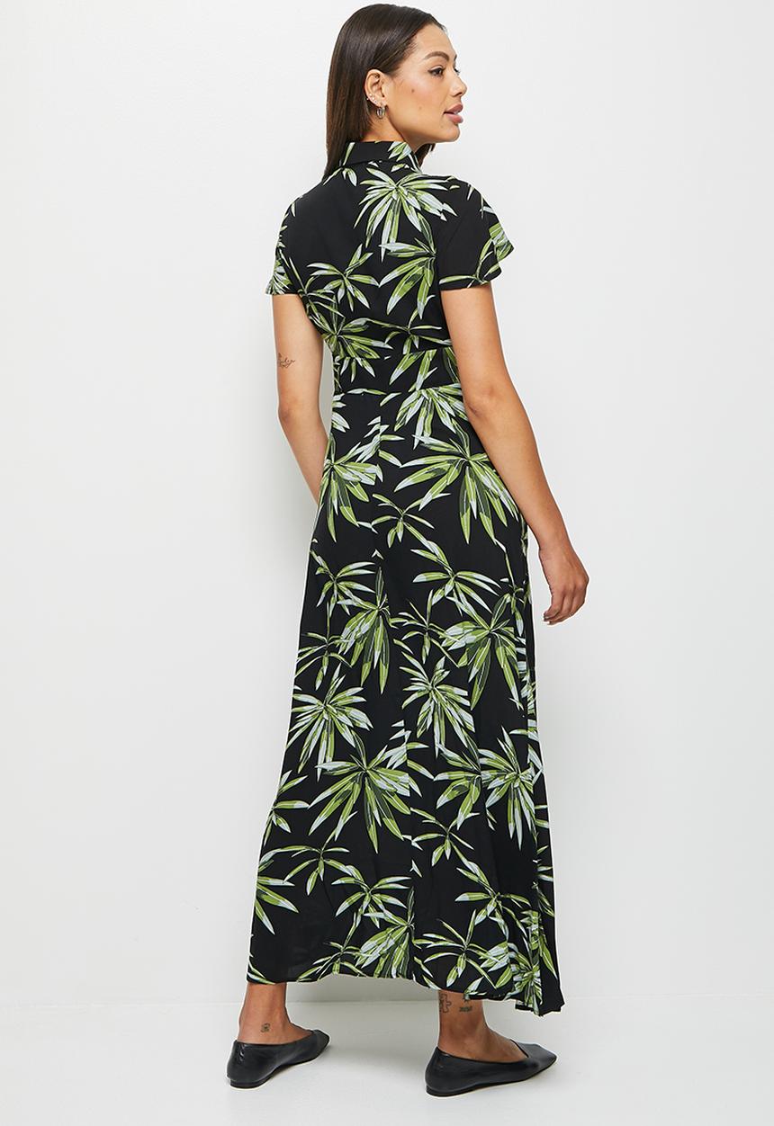 edit - Collared fitted maxi shirt dress - night foliage
