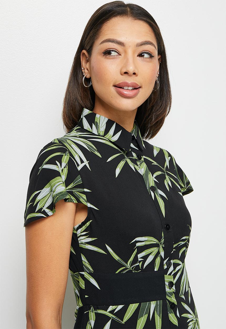 edit - Collared fitted maxi shirt dress - night foliage