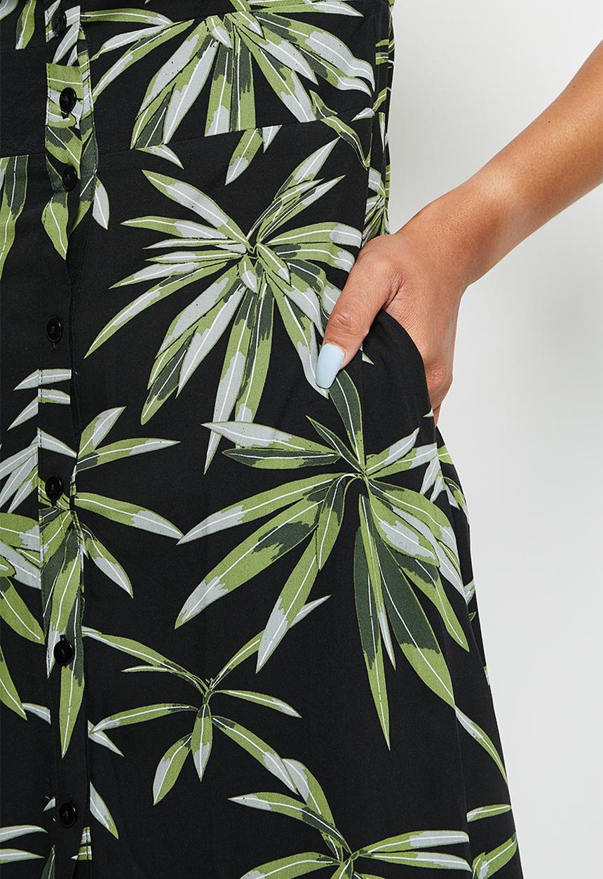 edit - Collared fitted maxi shirt dress - night foliage