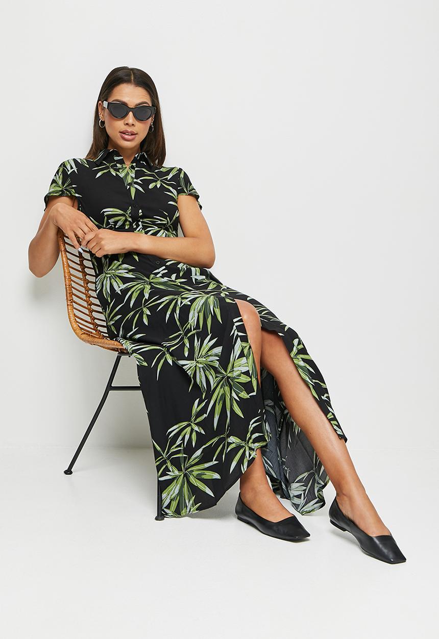edit - Collared fitted maxi shirt dress - night foliage