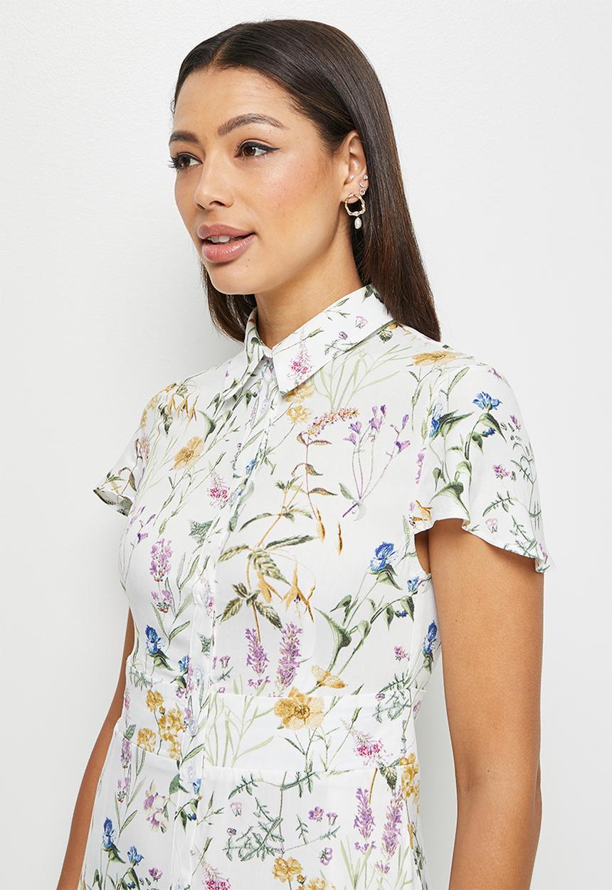 edit - Collared fitted maxi shirt dress - light botanical