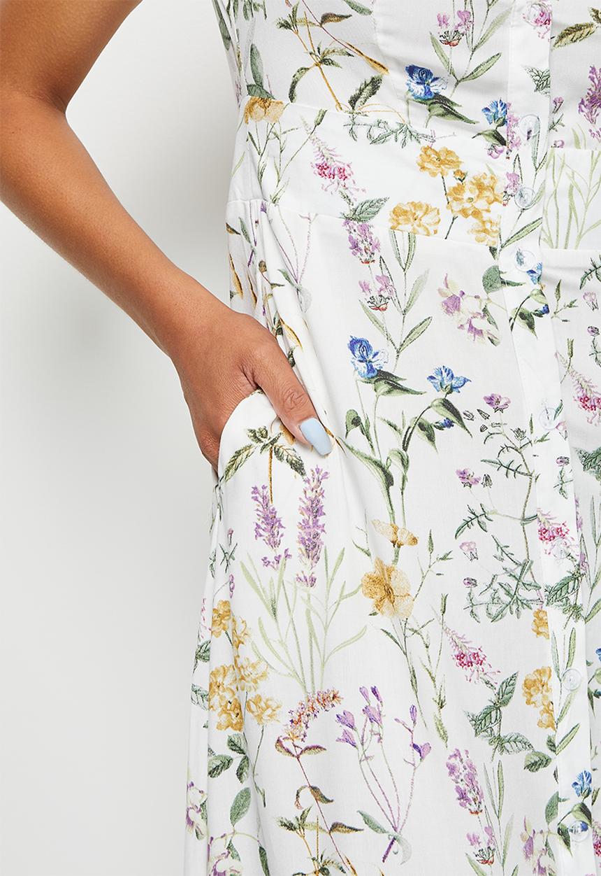 edit - Collared fitted maxi shirt dress - light botanical