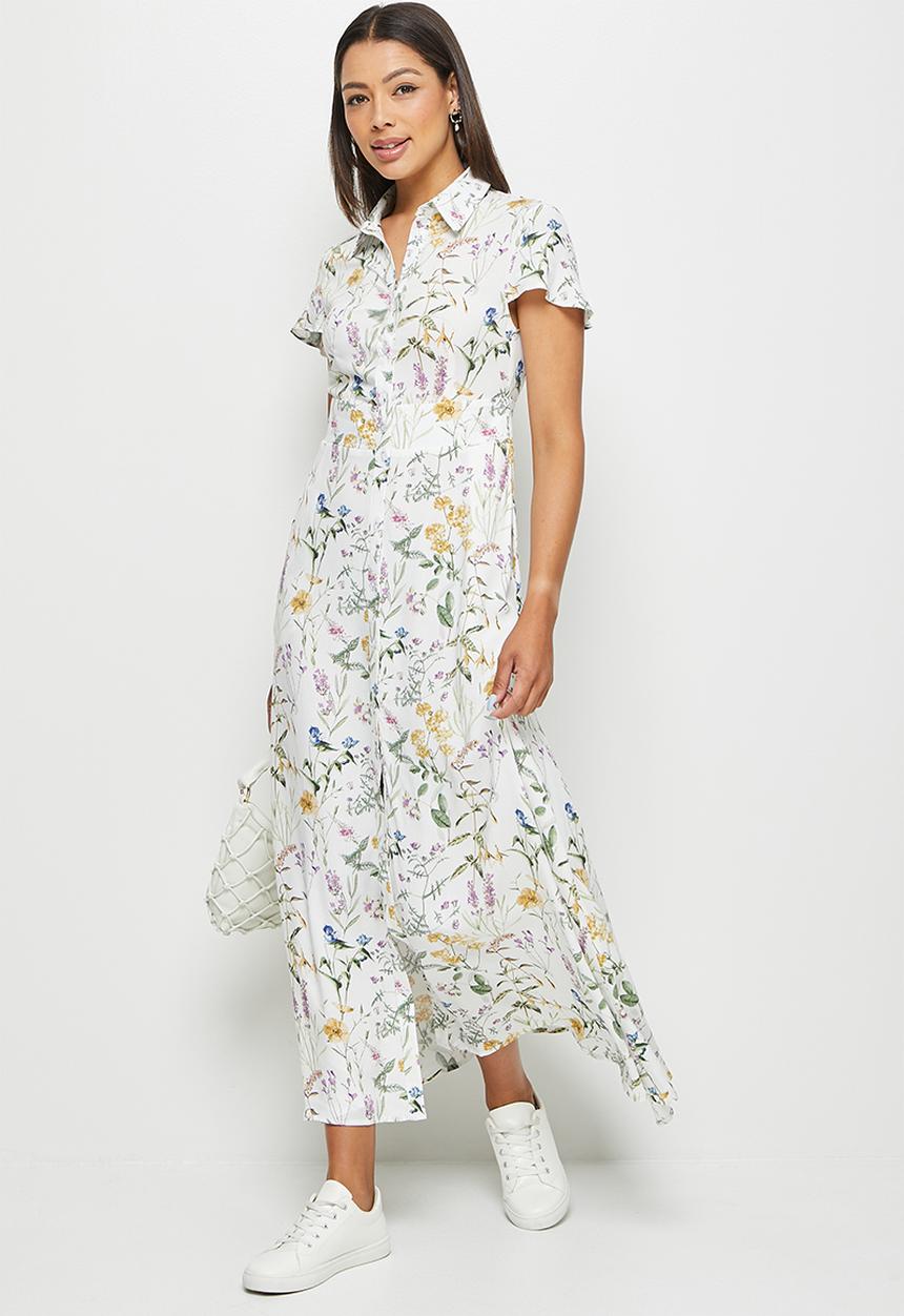 edit - Collared fitted maxi shirt dress - light botanical