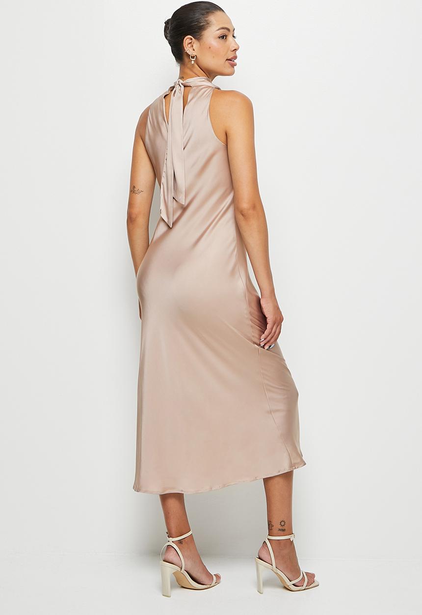 MILLA - Halter tie back midi slip dress - oyster