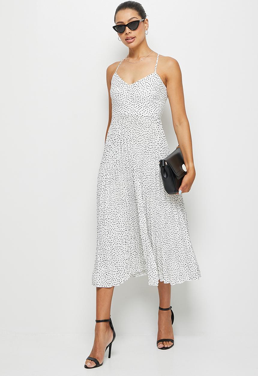MILLA - Pleated cami midi dress - ivory black spot