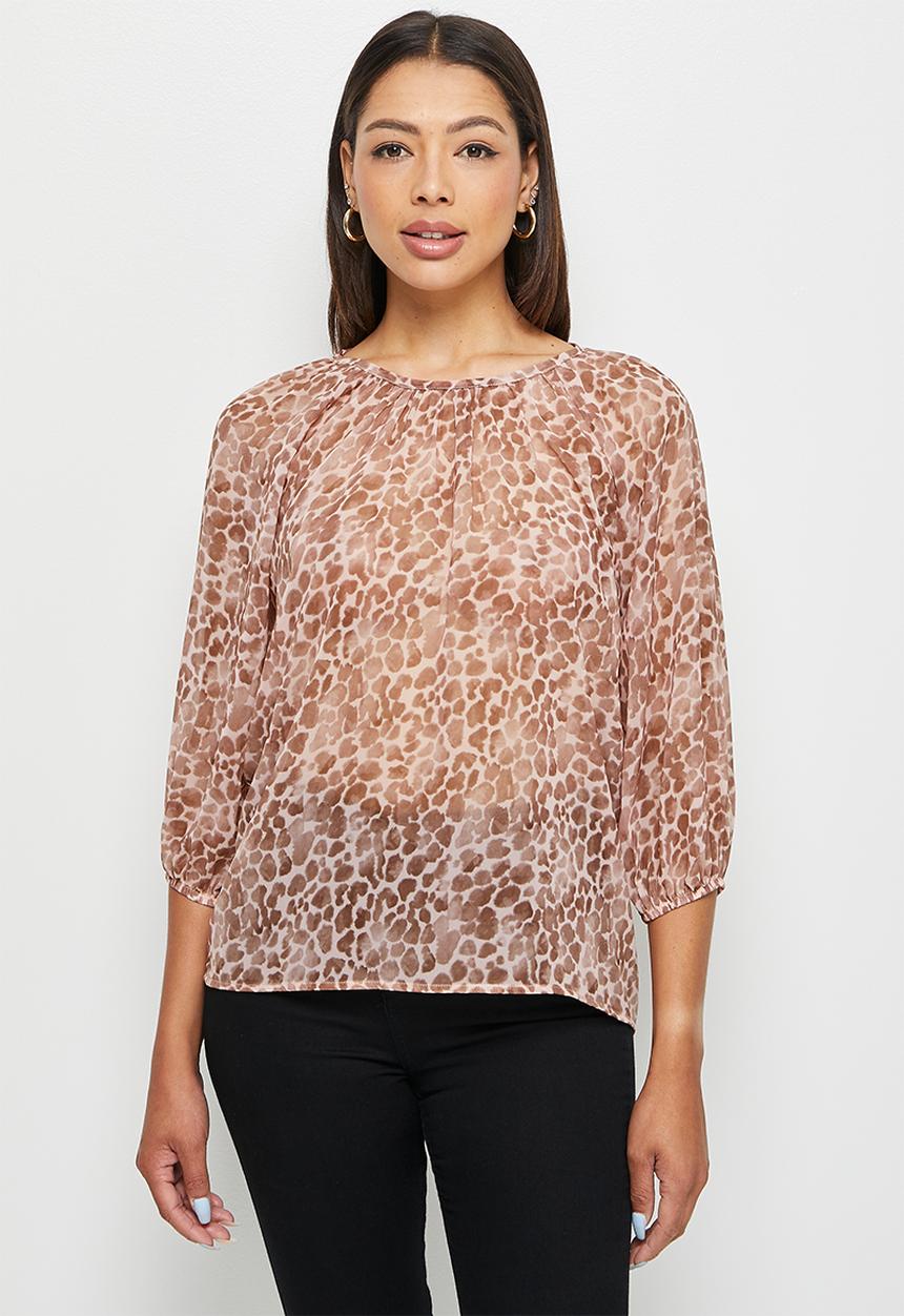 edit - Chiffon puffed sleeve blouse - watercolour giraffe