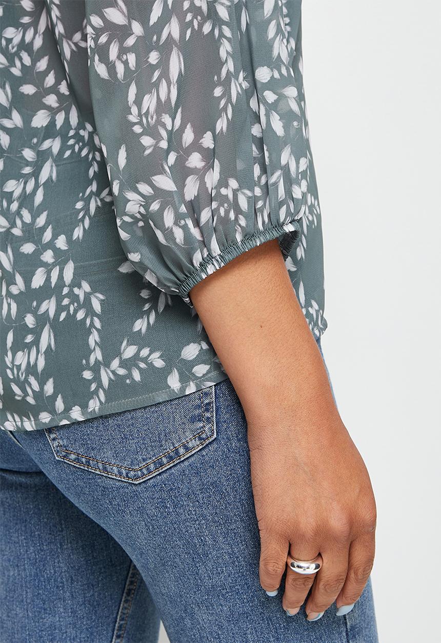 edit - Chiffon puffed sleeve blouse - dusty sage ditsy