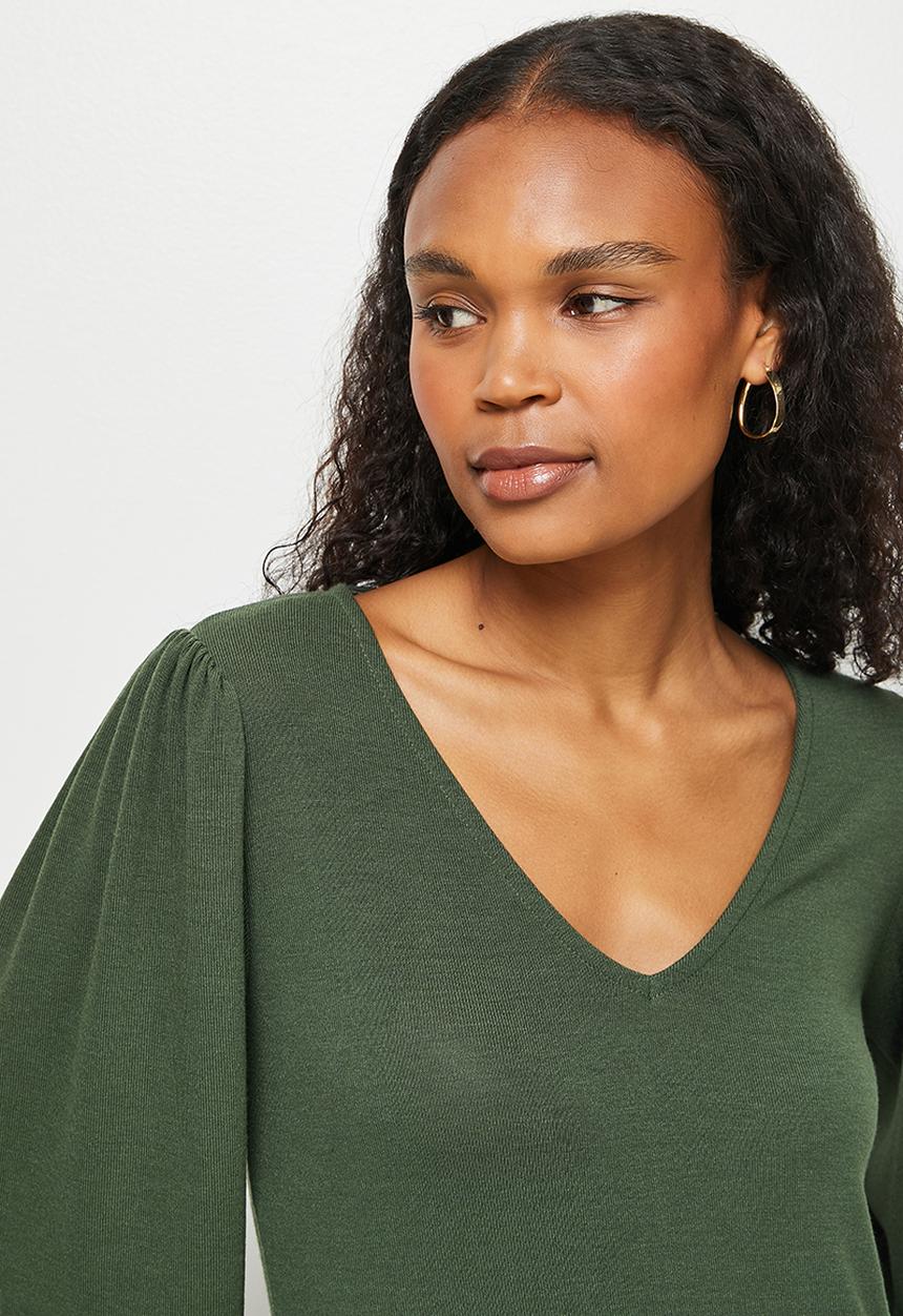 edit - Texture balloon sleeve tee - fatigue