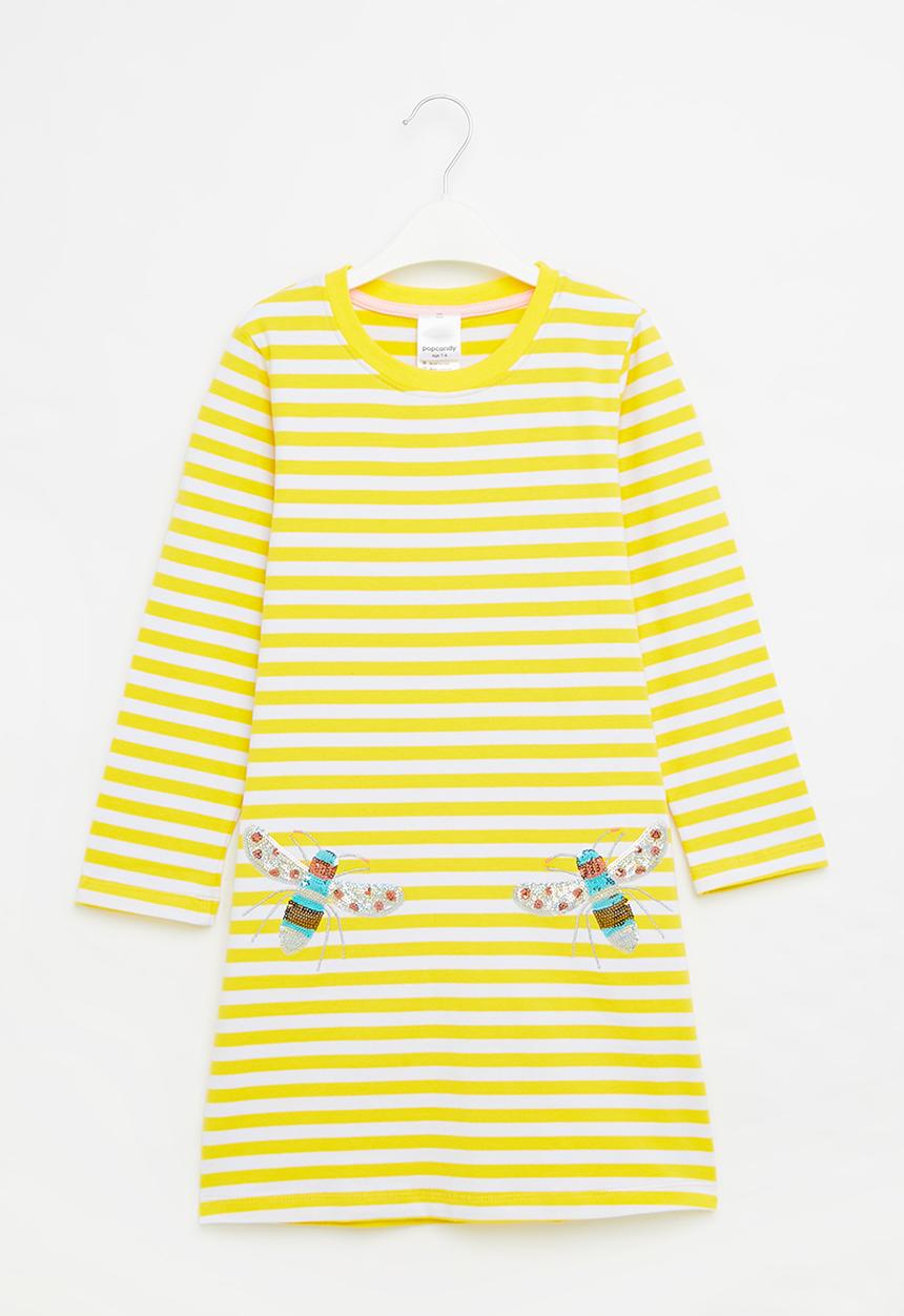 Pop Candy - Girls stripe dress - yellow & white