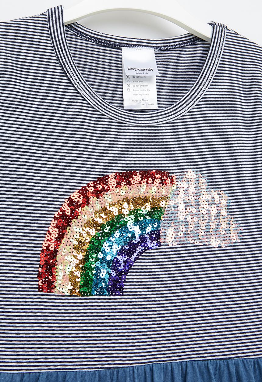 Pop Candy - Girls rainbow dress - navy