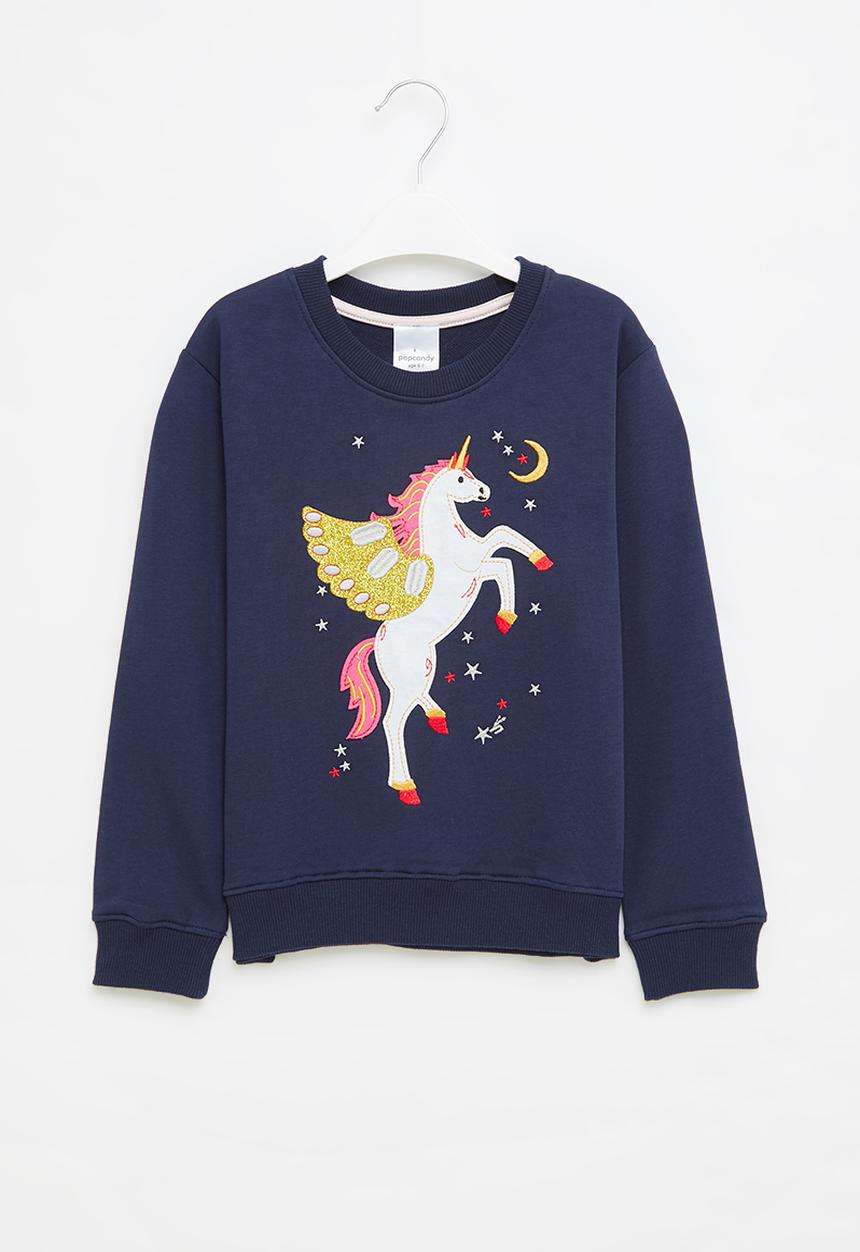 Pop Candy - Girls unicorn sweatshirt - navy