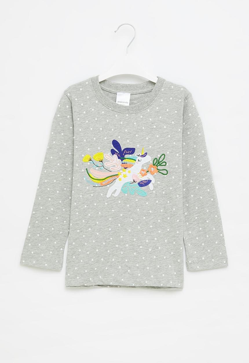 Pop Candy - Girls polka dot graphic tee - grey