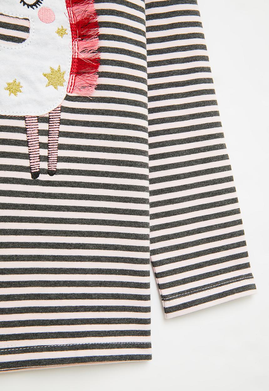 Pop Candy - Girls stripe unicorn tee - pink & grey