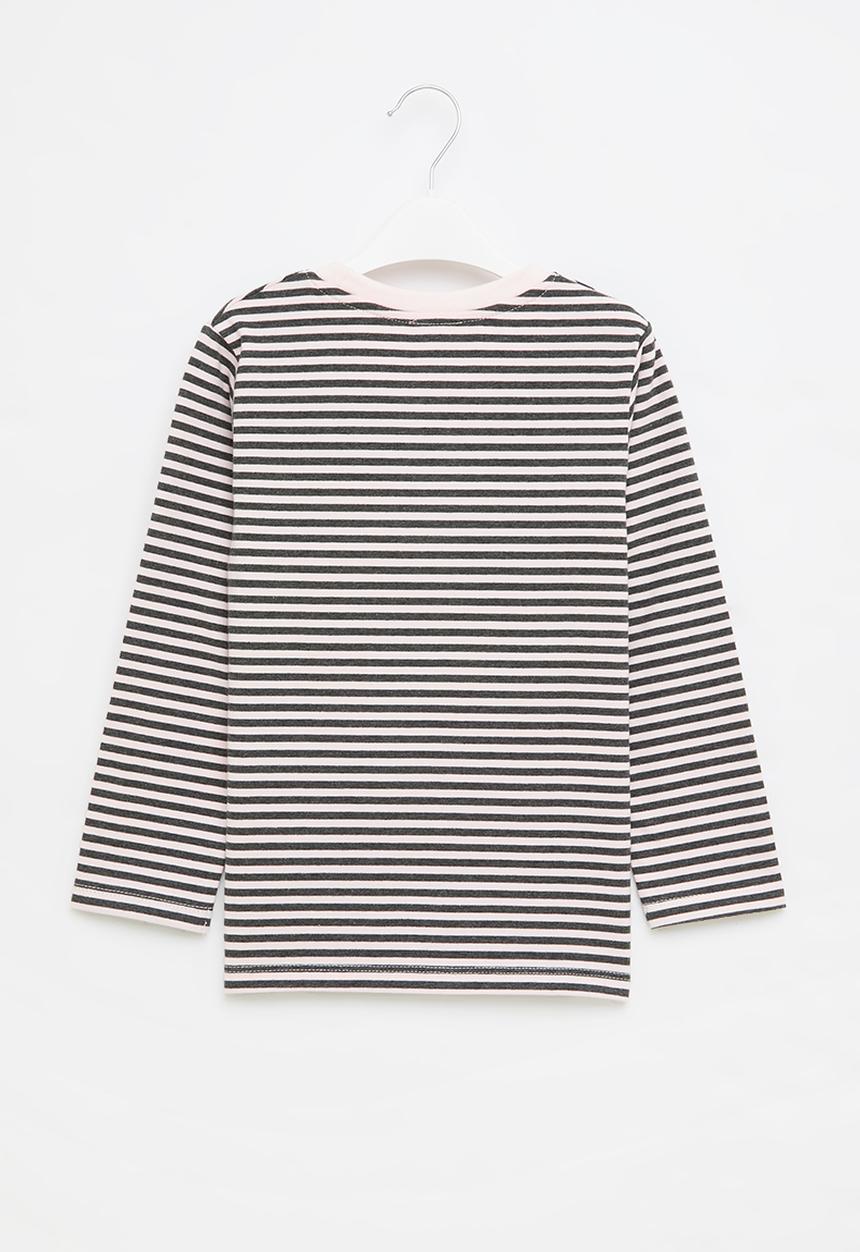 Pop Candy - Girls stripe unicorn tee - pink & grey