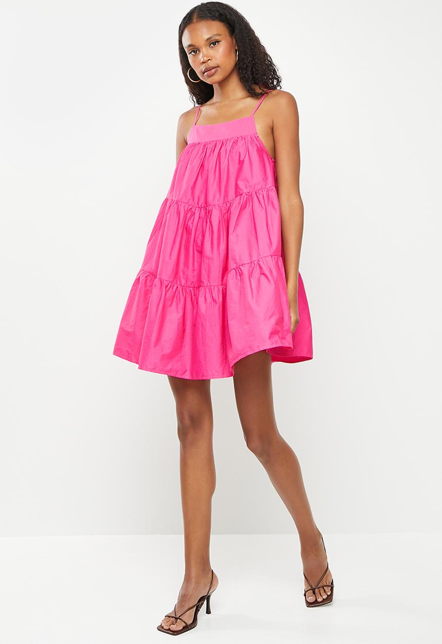 Missguided - Tie strap tiered smock dress -  pink