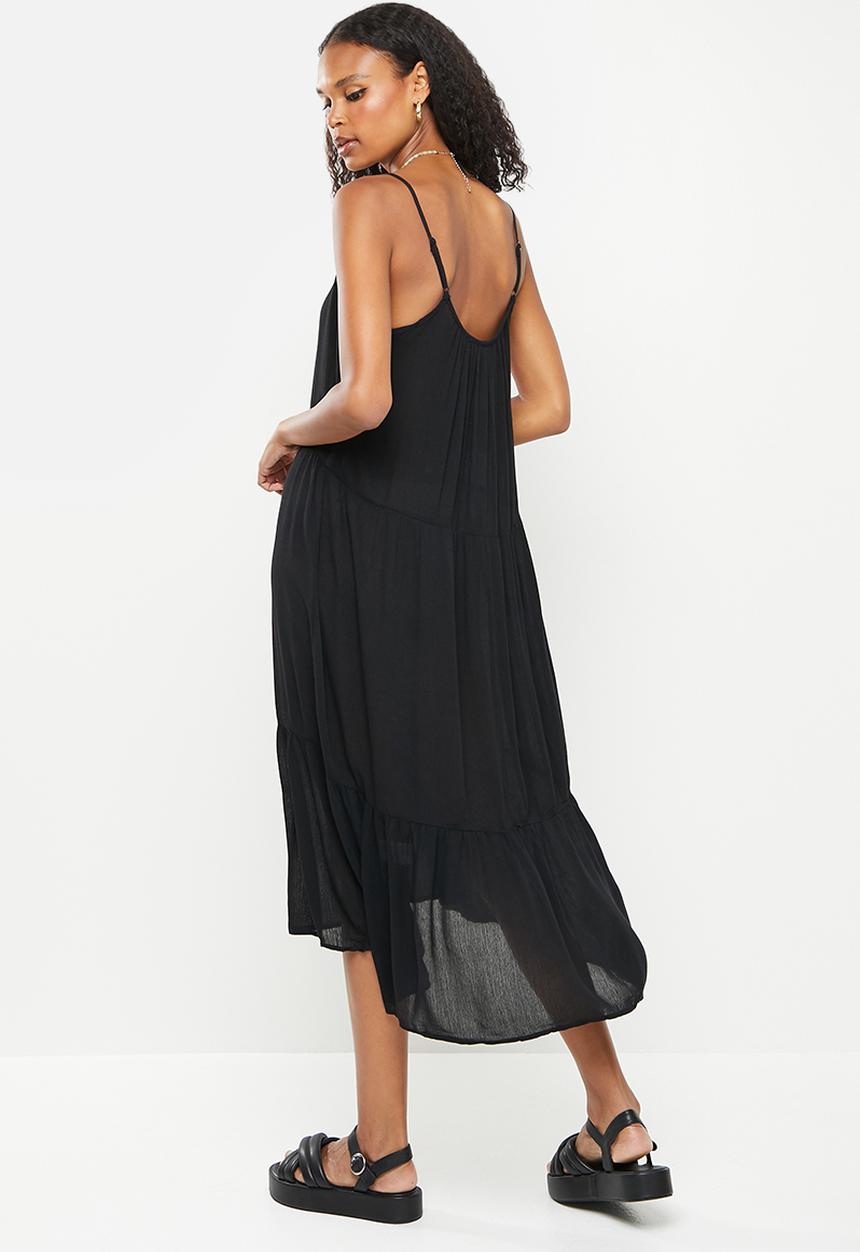 Missguided - Tiered cami midi smock dress - black