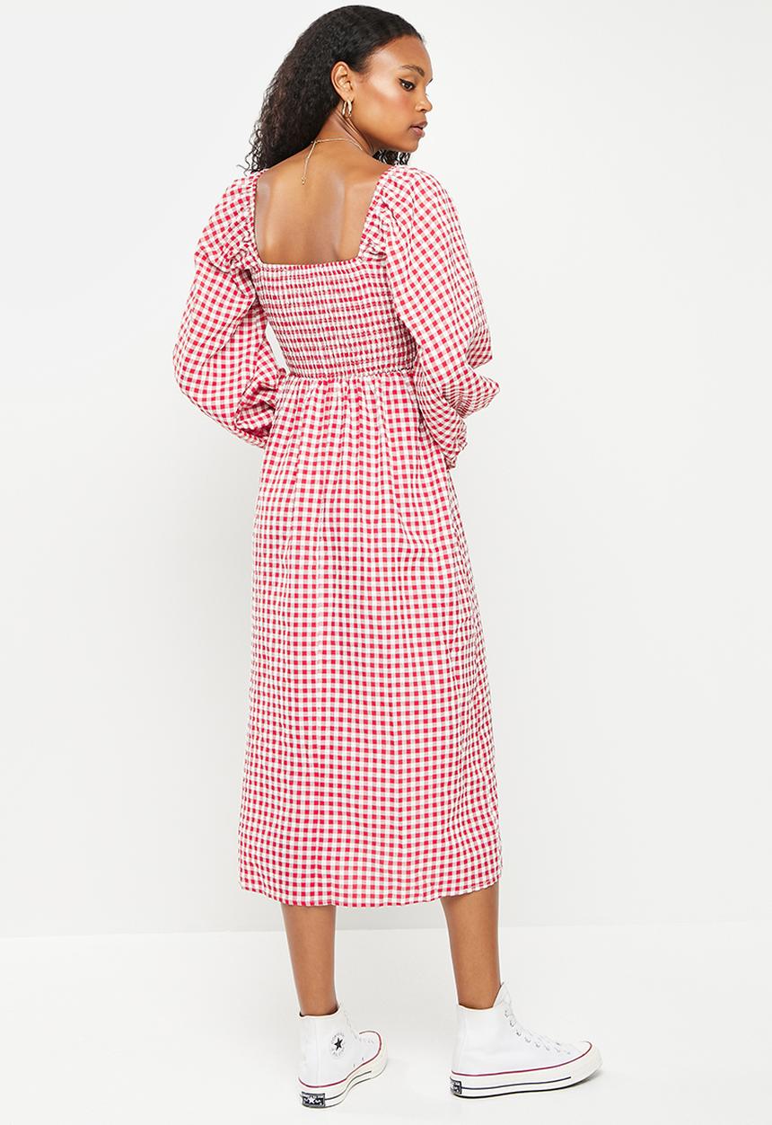Missguided - Gingham shirred bust smock midi dress - red