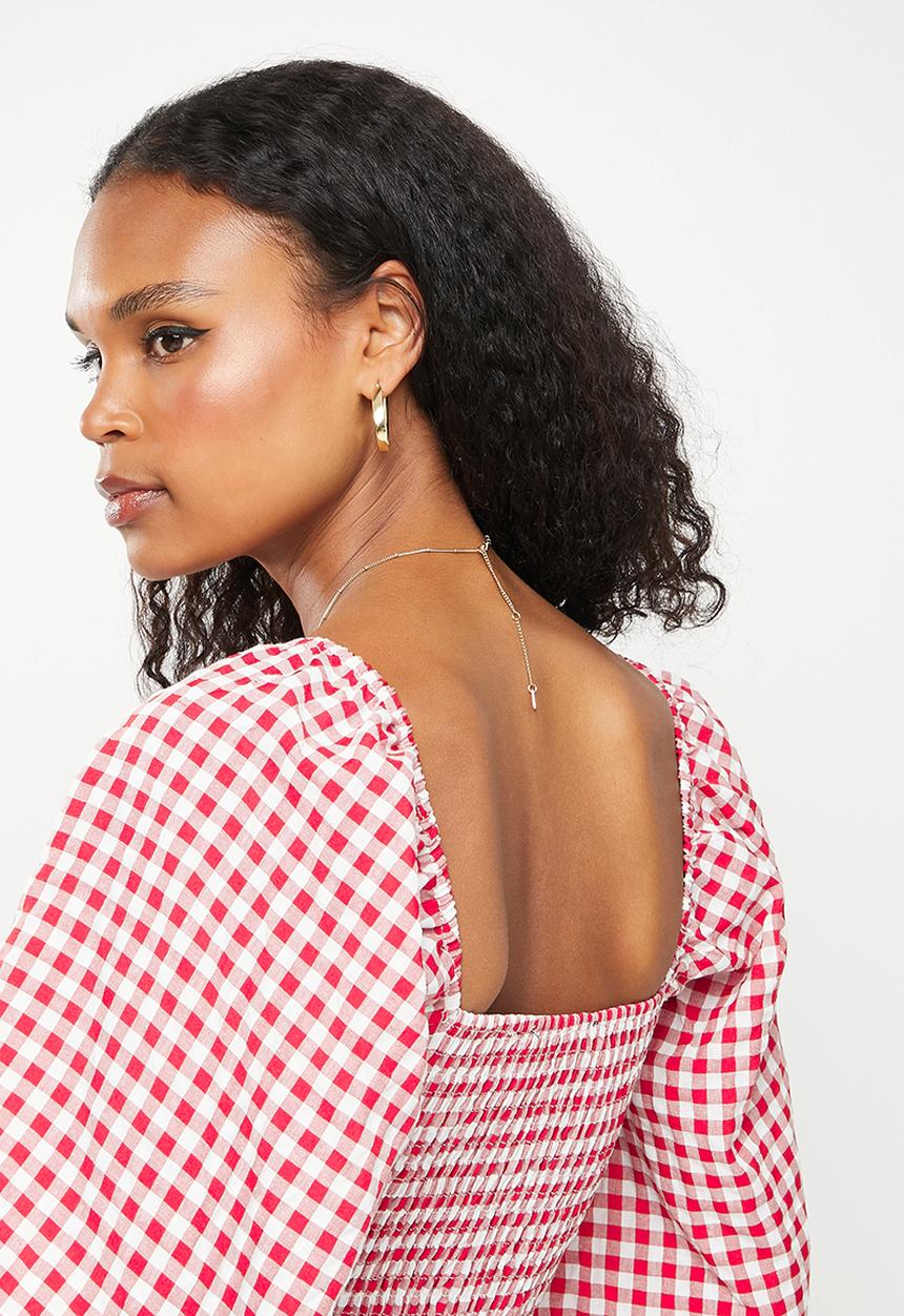 Missguided - Gingham shirred bust smock midi dress - red