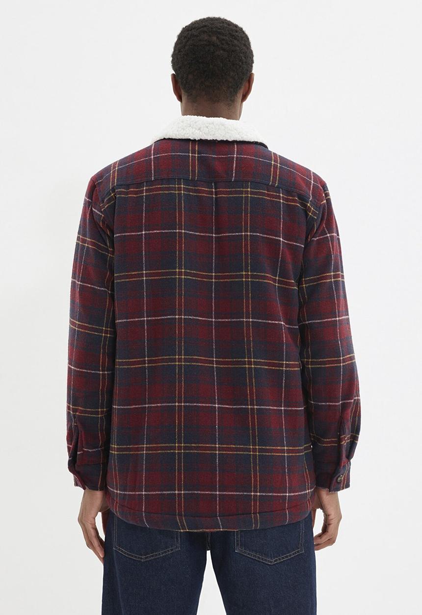 Trendyol - Borg collar check jacket - burgundy