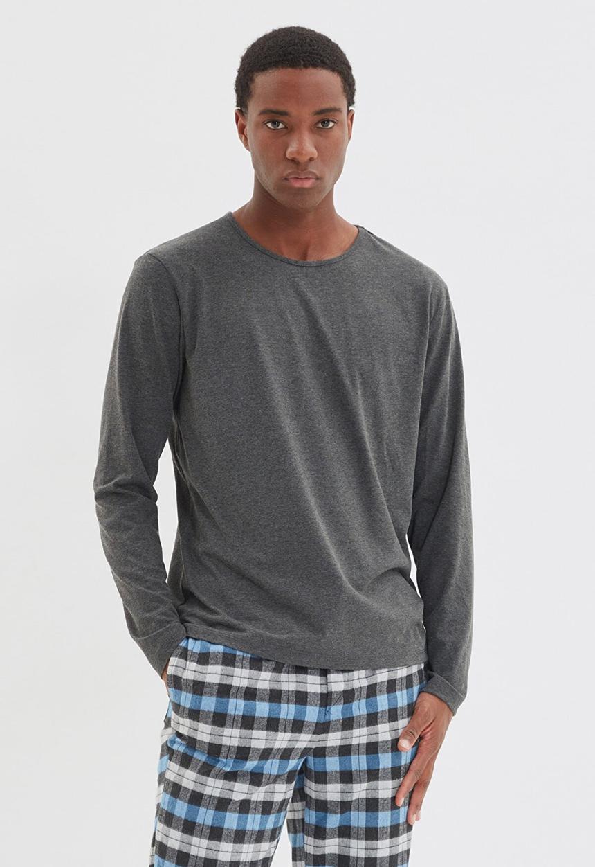 Trendyol - Check pants sleep set - anthracite & blue check
