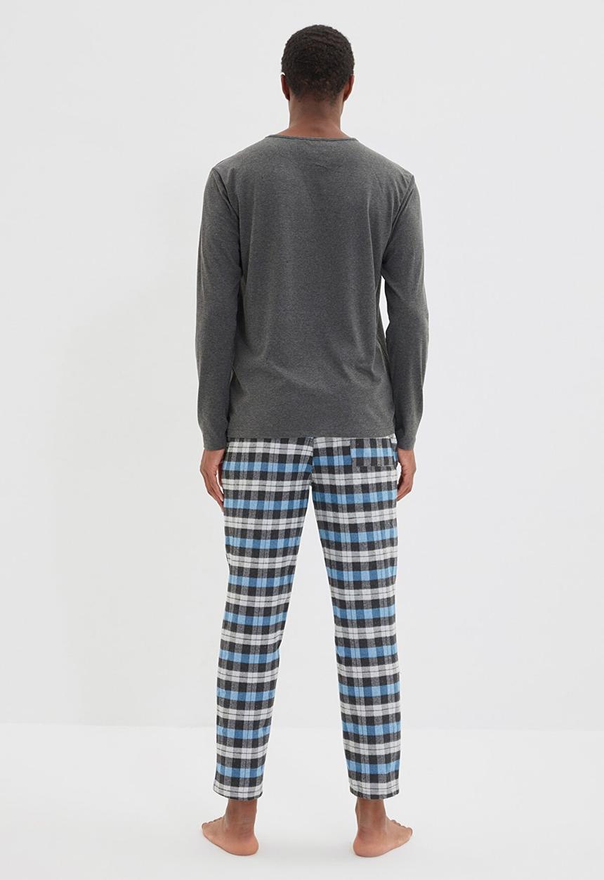 Trendyol - Check pants sleep set - anthracite & blue check