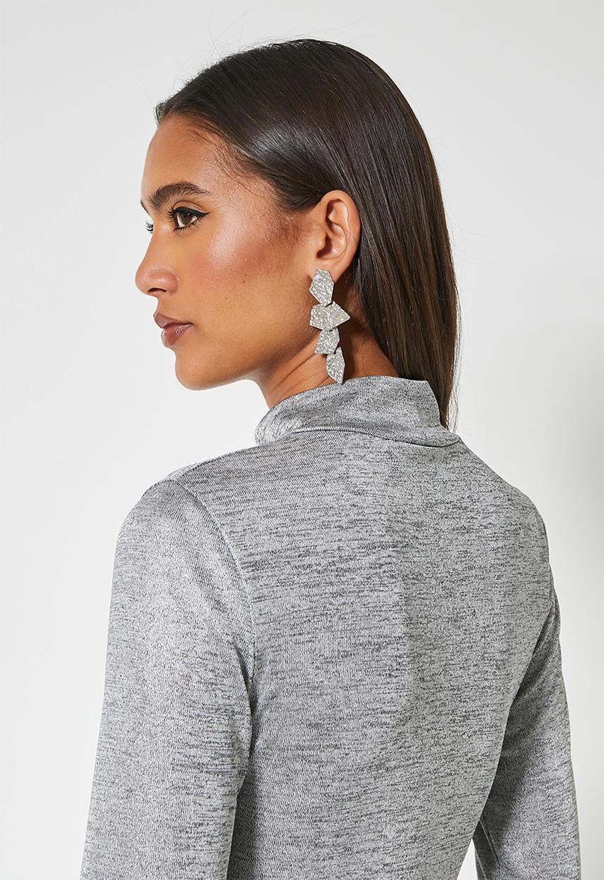 VELVET - Metallic turtle neck fitted top - grey melange