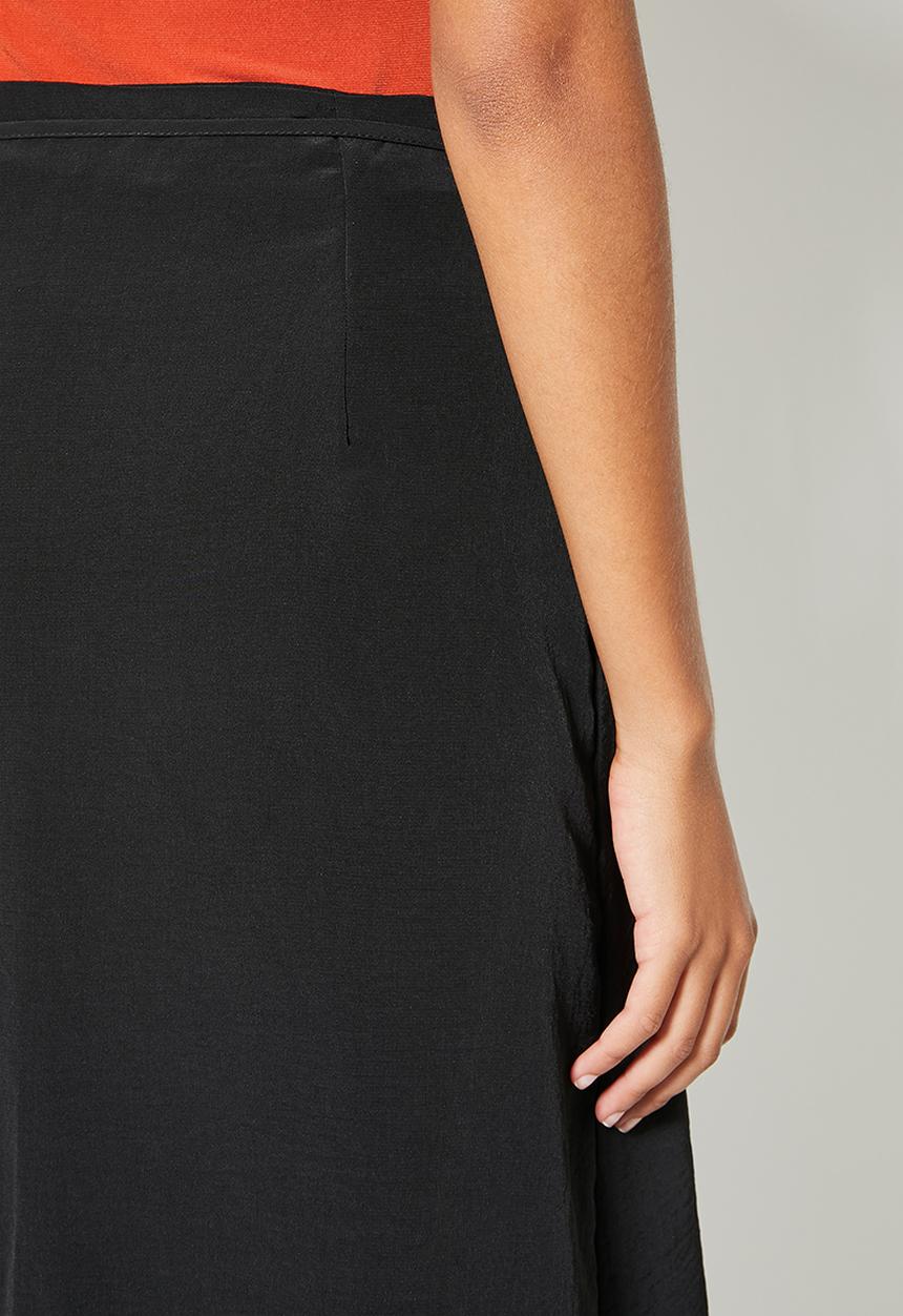 VELVET - Satin wrap midi skirt - black