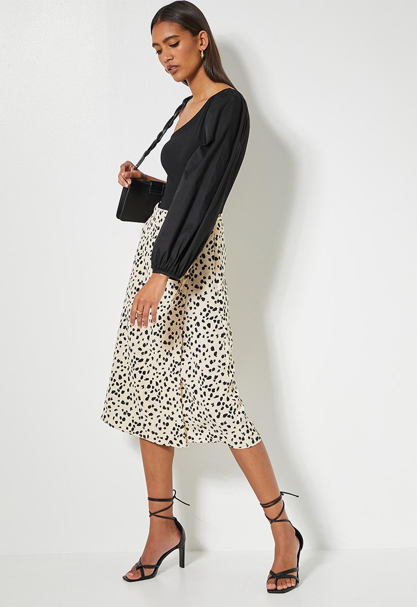 VELVET - Asym woven sleeve combo bodysuit - black