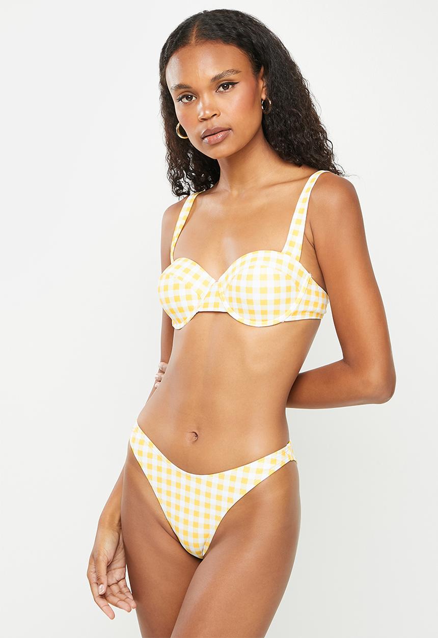 Missguided - Gingham moulded cup bikini top - yellow