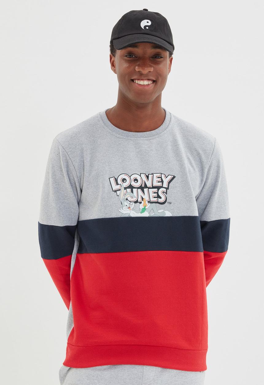 Trendyol - Looney toons colour block sweater - grey & red 