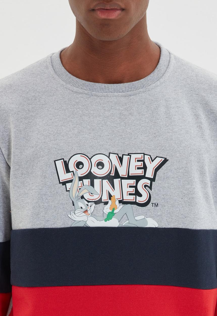 Trendyol - Looney toons colour block sweater - grey & red 