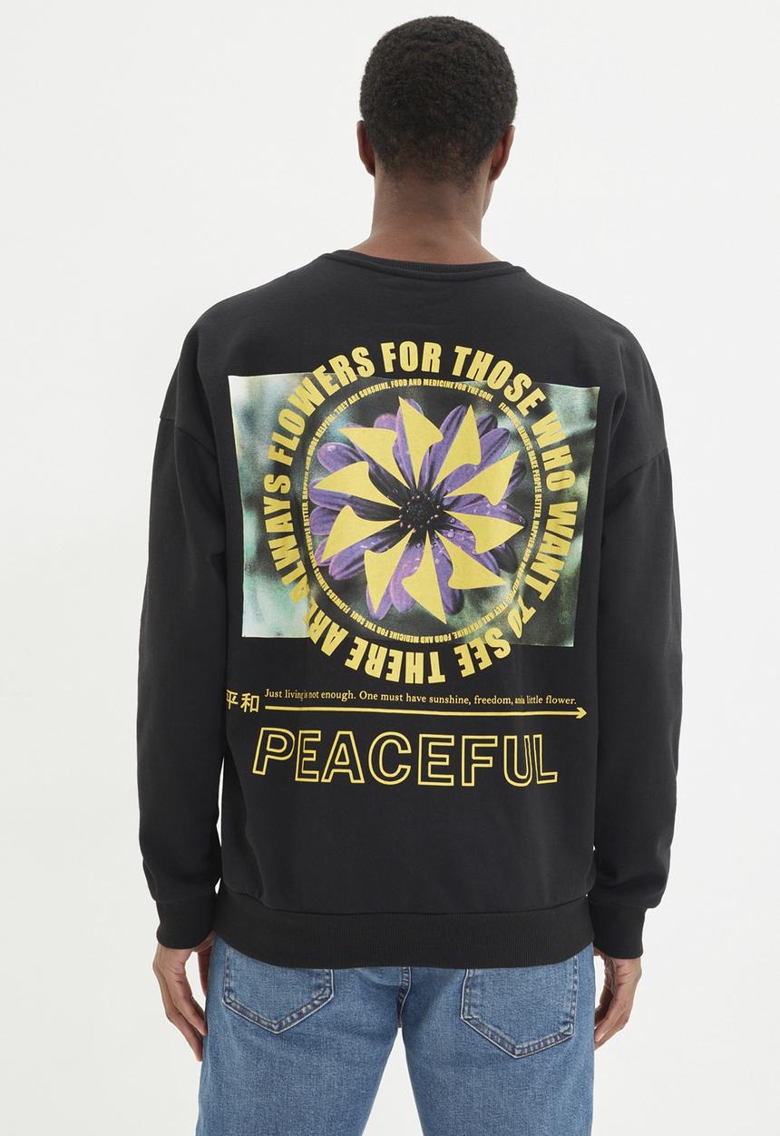 Trendyol - Peaceful back printed sweater - black