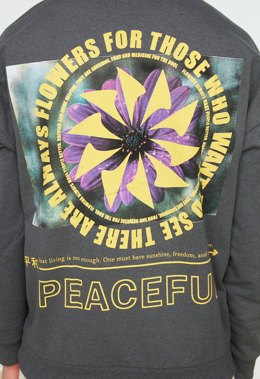 Trendyol - Peaceful back printed sweater - anthracite