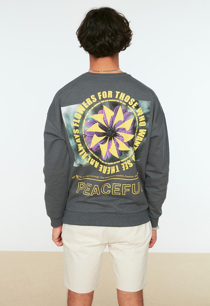 Trendyol - Peaceful back printed sweater - anthracite