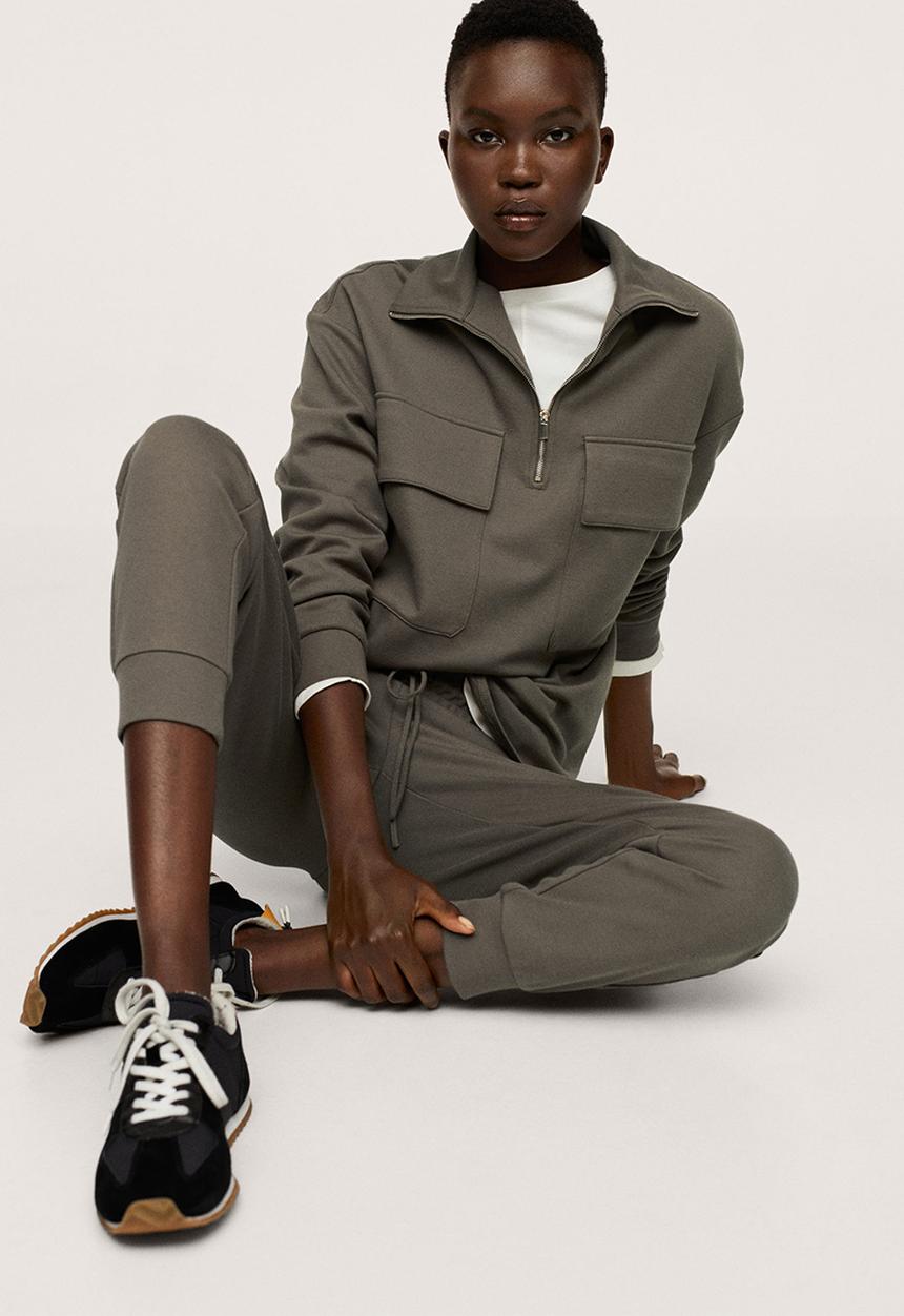 MANGO - Trousers pique - khaki