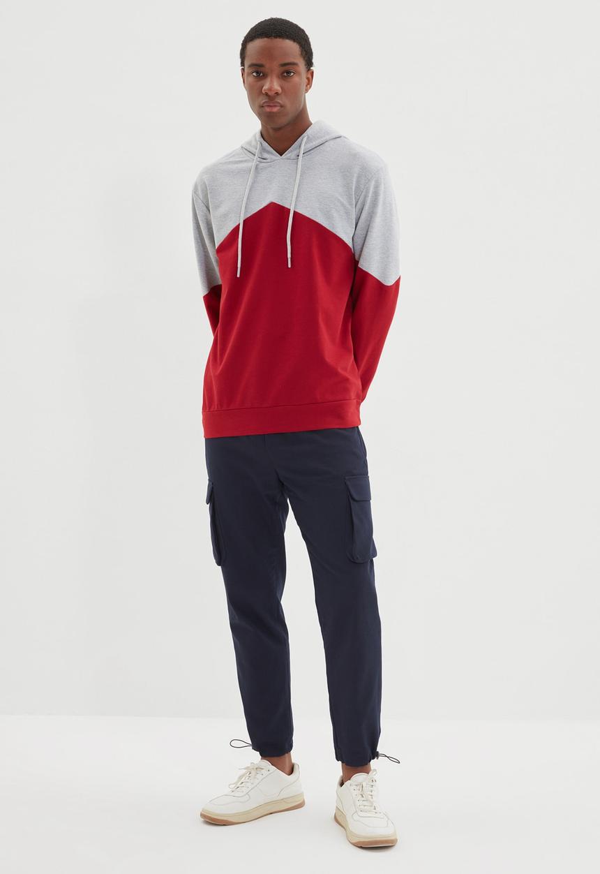 Trendyol - Colour block hoodie - grey & red